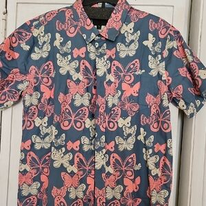 RSQ Casual Shirt with Blue and Pink Butterfly Design